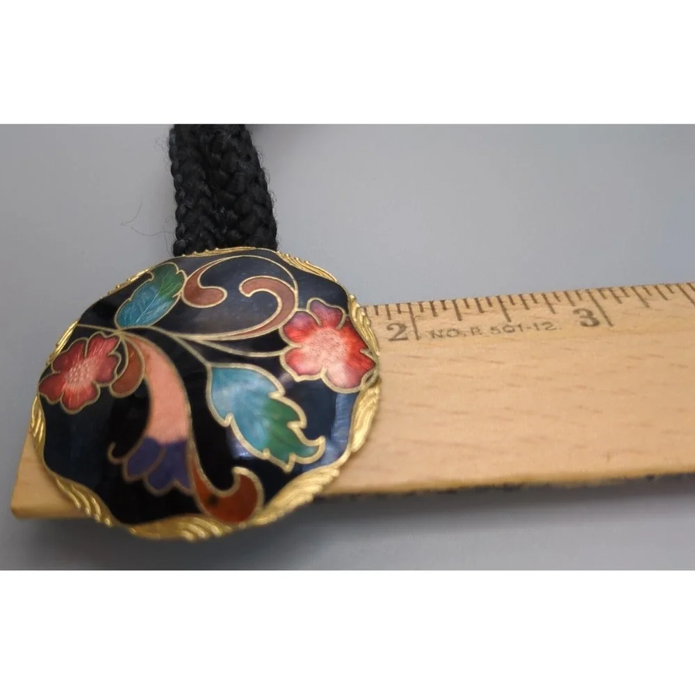 Vintage 1980s Stretch Cord Belt‎ Hook Floral Cloisonne Buckle